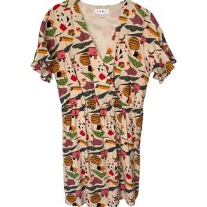 THML Anthropologie Dress Multi Graphic V Neck Flutter Sleeve Pullover Frock